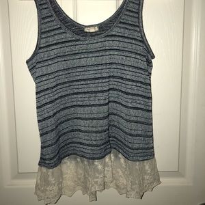 Navy blue shirt w/ see through fabric on bottom